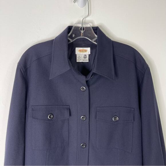 Vintage Talbots blue wool button front boxy cropped shirt shacket 12 - Picture 2 of 5